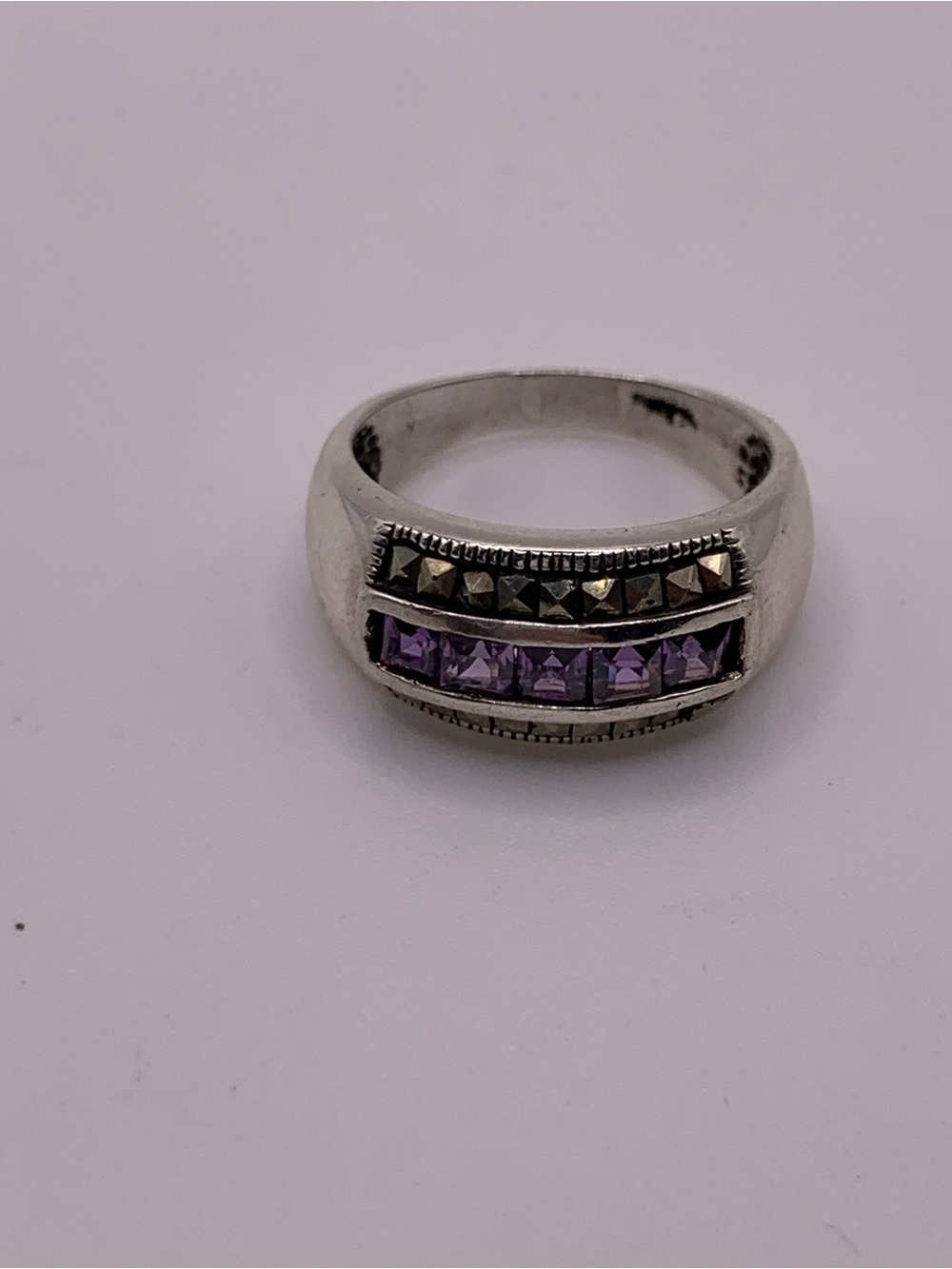 925 Sterling silver Marcasite amethyst ring size 7.5